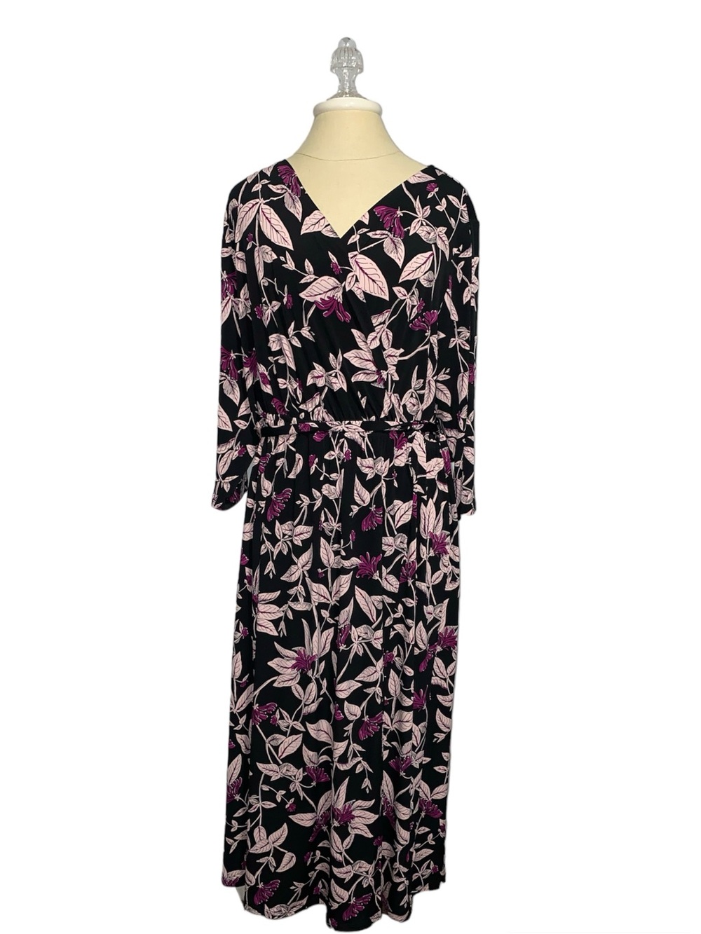 Lane Bryant Black Leaf Faux-Wrap Long Sleeve Maxi Dress Size 18/20P NWT Modest